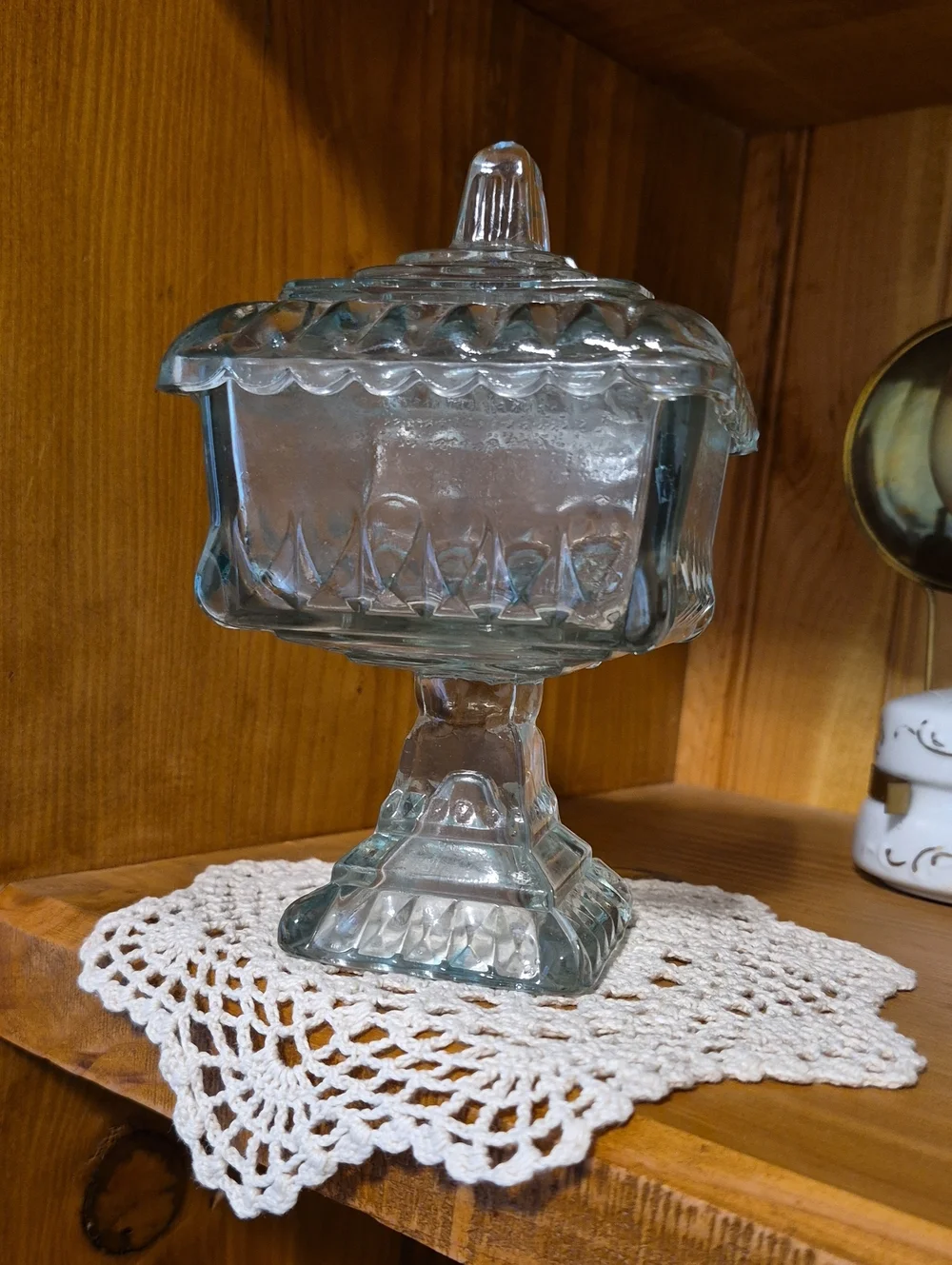 Blue Clear Glass Covered Candy Dish - Elegant Pedestal Serving Bowl